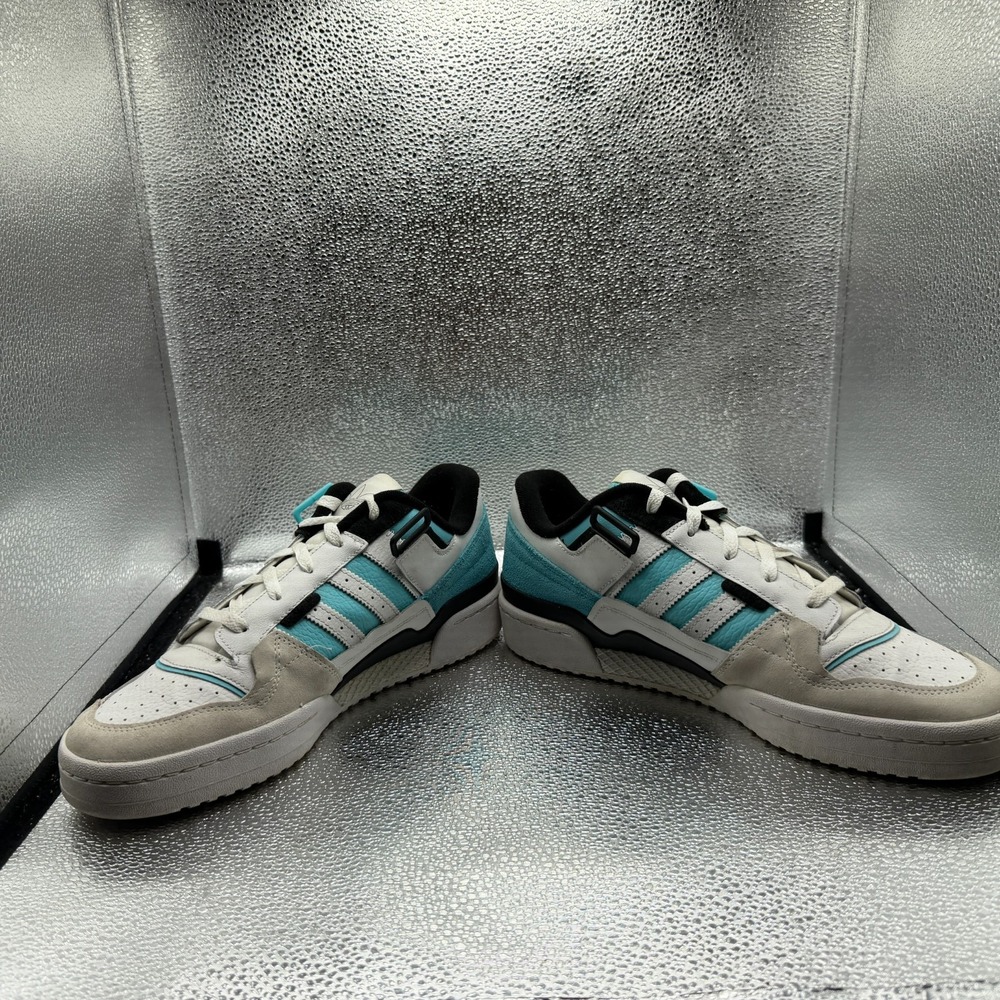 Size 10.5 Adidas Forum Exhibit Low White Pulse Aqua Mens Sneaker Shoes GZ5390 - Picture 4 of 11